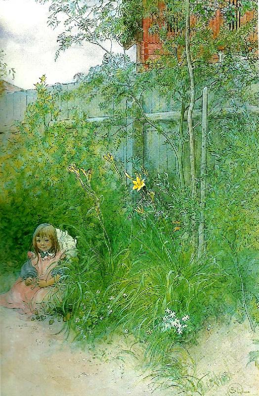 Carl Larsson brita i blomrabatten oil painting image